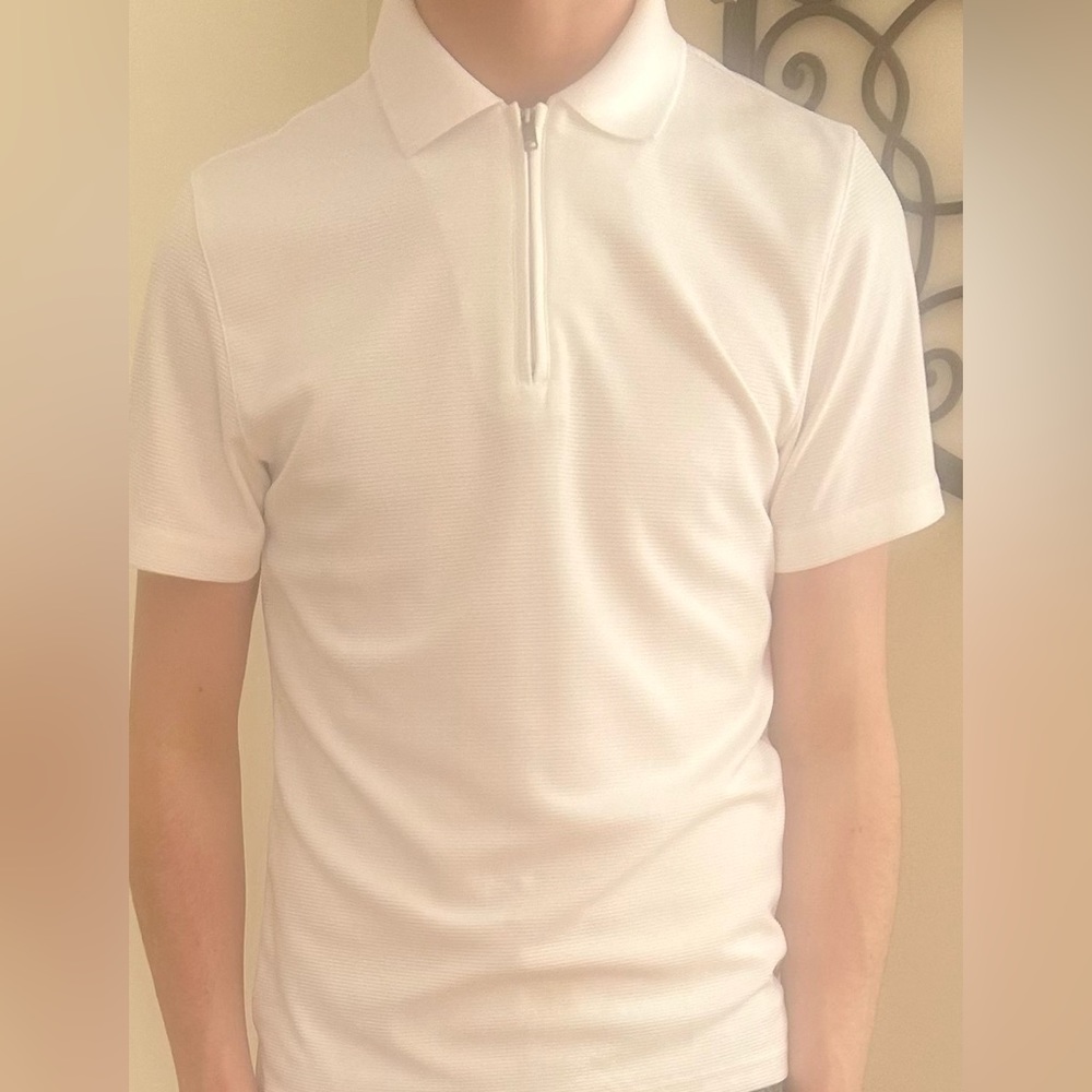 Alfa I Men Polo Shirt with front zipper white Small